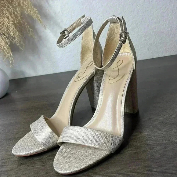 Sam Edelman Yaro Heels Pewter Metallic Champagne Gold Sandals - Picture 6 of 10